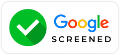 a green circle around a white checkmark next to text that reads: "Google screened"